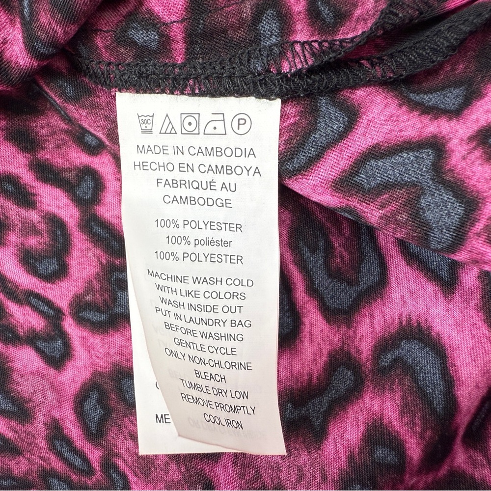 Michael Kors Women Top Shirt Magenta Black Leopard/Animal Print Button Up Size L - Picture 6 of 8
